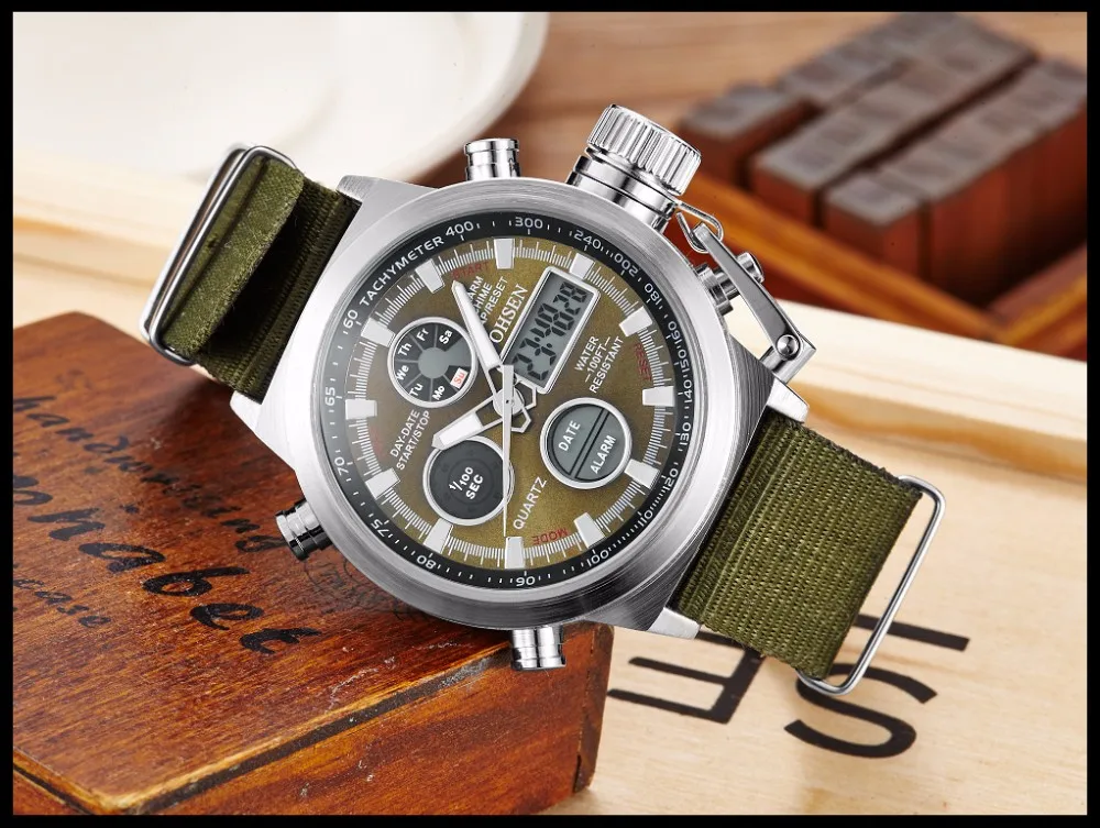 Бренд OHSEN, мужские Модные наручные часы, Роскошные, известный бренд, мужские часы с кожаным ремешком, спортивные часы, повседневные, высокое качество, водонепроницаемые