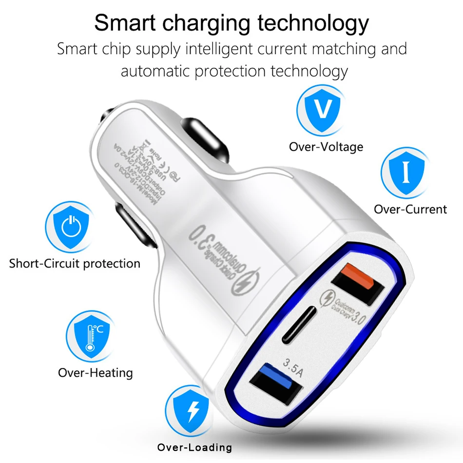 QC3.0 Универсальный двойной порт светодиодный USB Автомобильное быстрое зарядное устройство для iPhone X 8 7 6 Plus type-C быстрое зарядное устройство для samsung S9 S8 адаптер