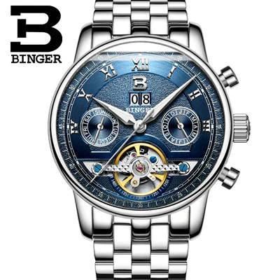 Швейцарские BINGER часы мужские люксовый бренд Tourbillon несколько функций водонепроницаемые Механические Мужские наручные часы B-8603M-6 - Цвет: Item 3