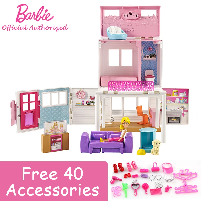 

Barbie Dolls Series Sweet Holiday Soft Vacation Big Dreams House Multi-Function Toy Barbie Boneca Mode DWJ98 For Gift