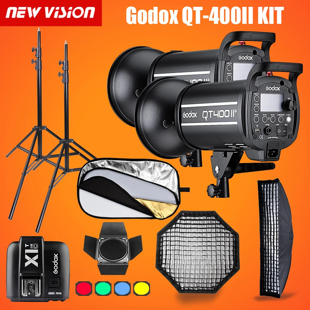 

Godox QT400II 400WS GN76 1/8000s HSS Studio Flash Strobe Lighting Kit & X1T Transmitter + Grid Softbox + Barn Door+Light Stand