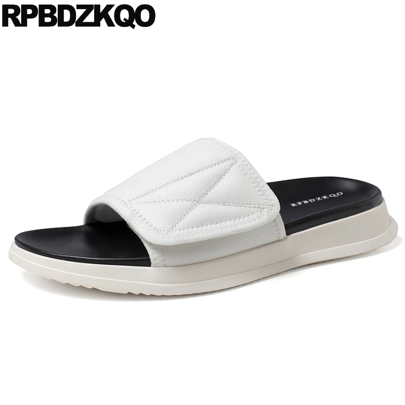 

white soft shoes native flat genuine leather men sandals summer outdoor 2019 black slip on beach slides slippers high quality