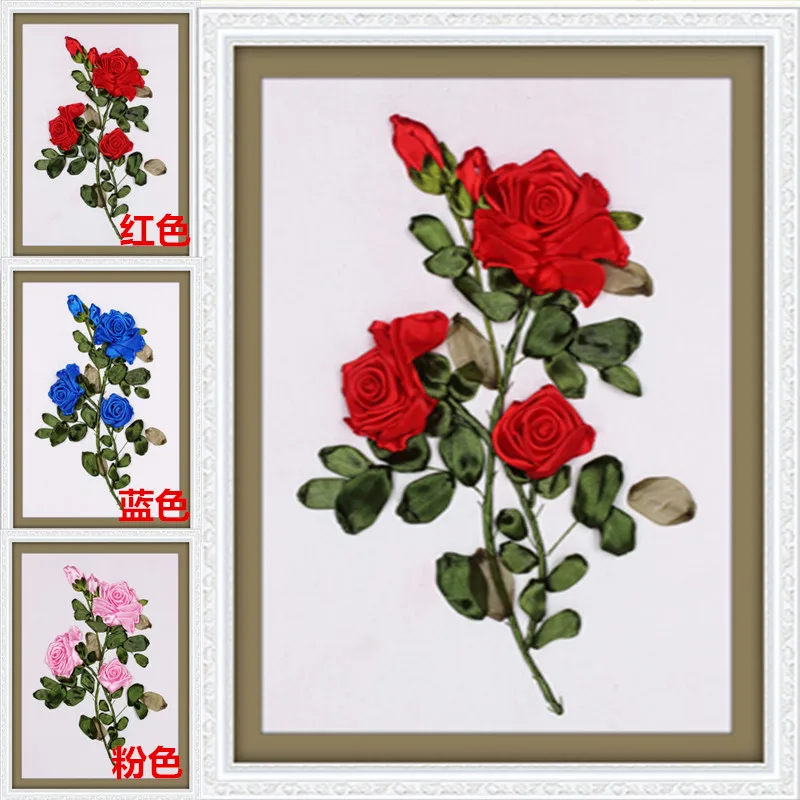 

Needlework,DIY Ribbon Cross stitch Sets for Embroidery kit,Lover's Red Rose ribbon Cross-Stitch handwork wedding wall home decor