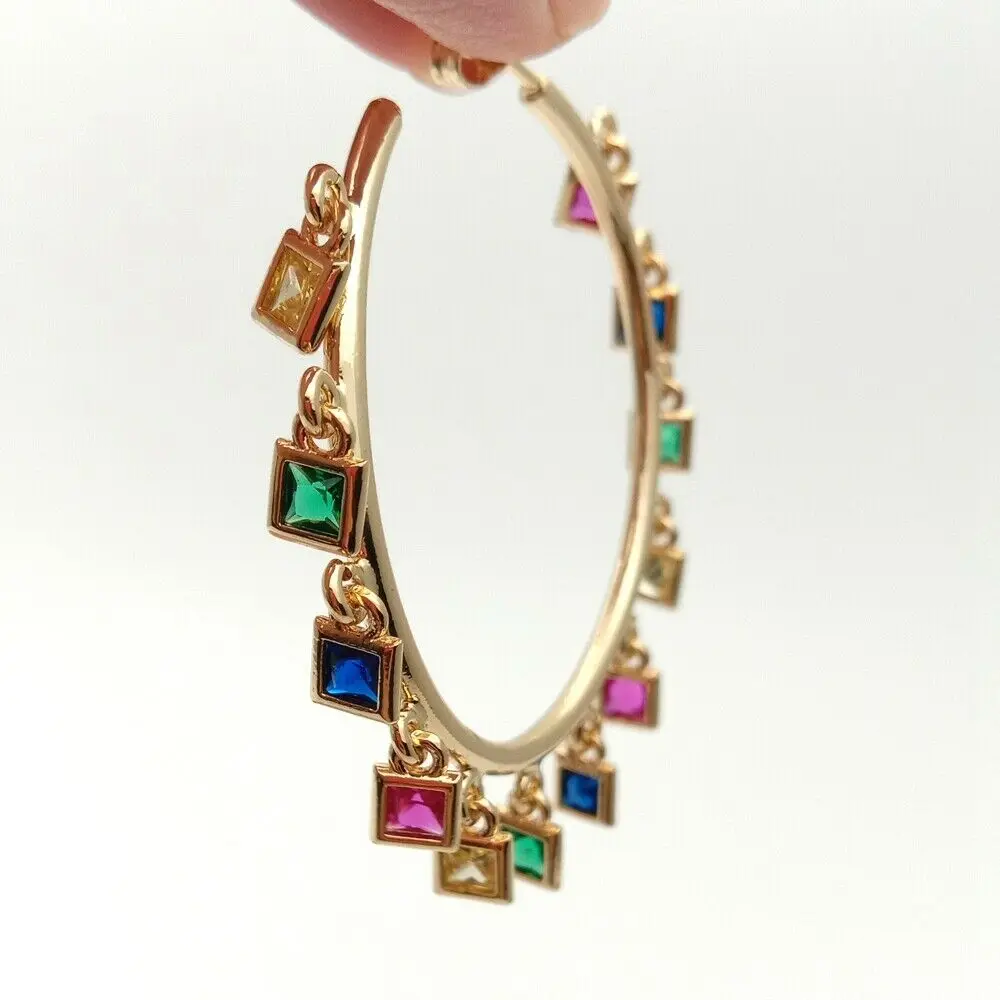 

40mm Circle Hoop golden filled with rainbow cz charm Bohemia Bohe women earring