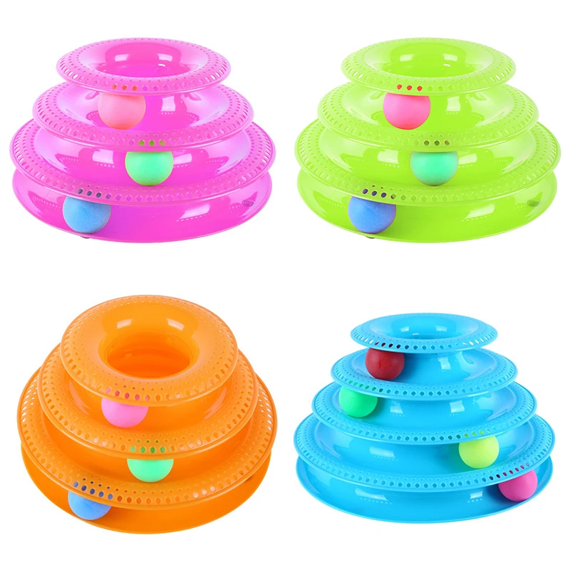 Plastic Three/Four Levels Amusement Shelf Play Station Pet Cats Tower Tracks Disc Cat Toy Triple Play Disc Ball Toys Jouet Chat