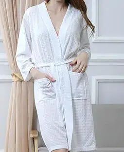 Lovers Summer Fashion Waffle Bathrobe Women Suck Water Kimono Bath Robe Plus Size Sexy Dressing Gown Bathrobe Bridesmaid 7479 - Цвет: White