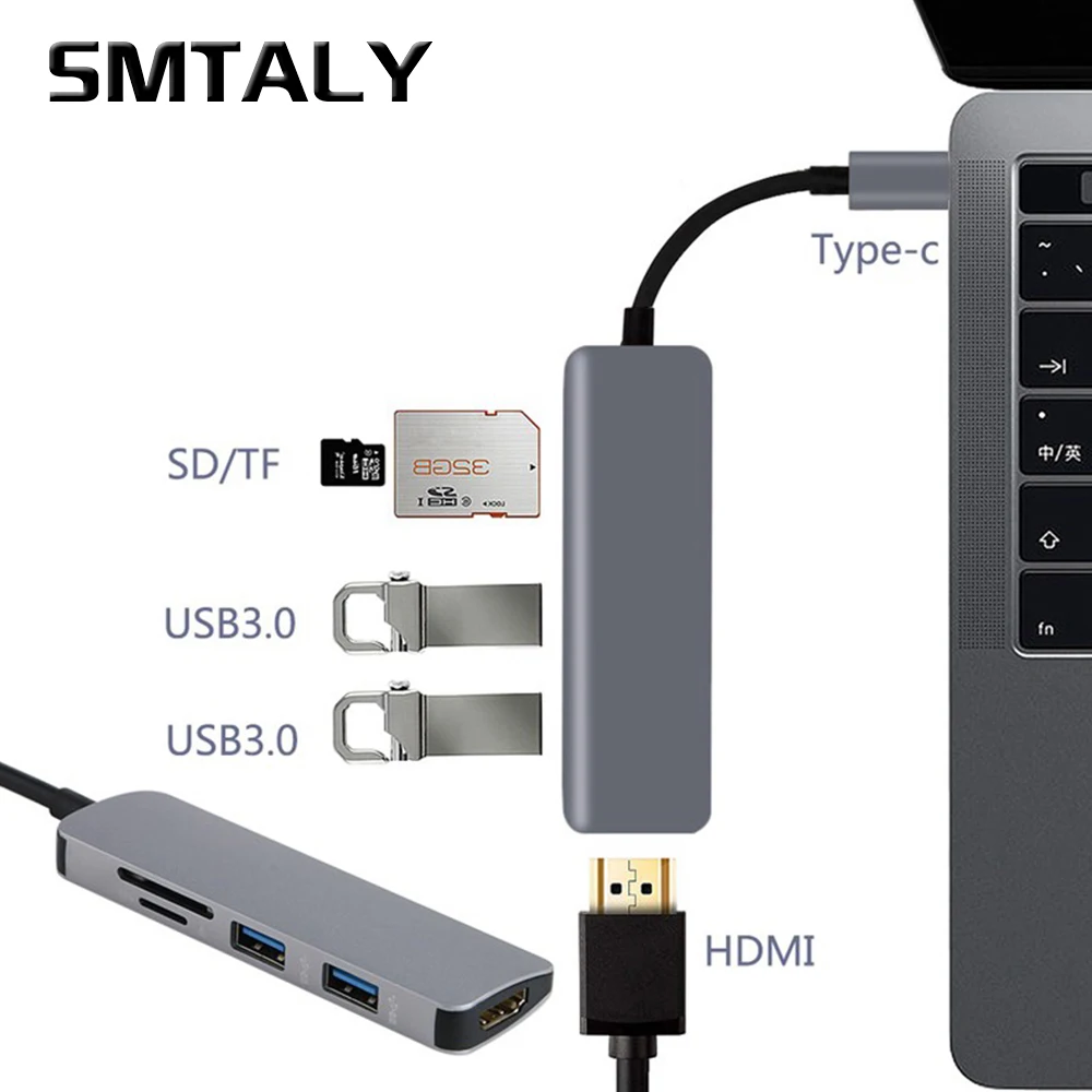 

5-In-1 USB Hub 3.0 Type C To Hdmi Card Reader USB Splitter For Macbook Laptop PC Notebook Otg USB-C Hub Computer Accessories