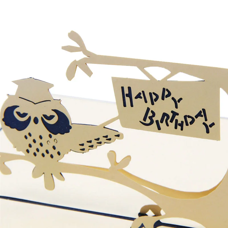 Carte Pop Up En 3d Symbole De Chouette Sagesse Joyeux Anniversaire Merci Pour La Fete De Noel Pour Les Enfants Aliexpress