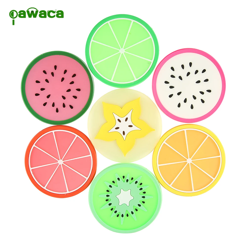 Pawaca 7pc/set Fruit Shape Silicone Coasters Colorful Silicone Tea Cup Hot Drinks Holder Mat Pads Table Placemat Kitchen Tools