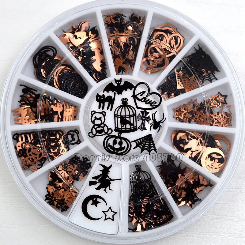 Brone أسود مزيج هالوين شكل اليقطين الوجه ساحرة العنكبوت صافي أسود القط الخفافيش معدنية مسمار الفن الترتر الشارات جوهرة DIY عجلة