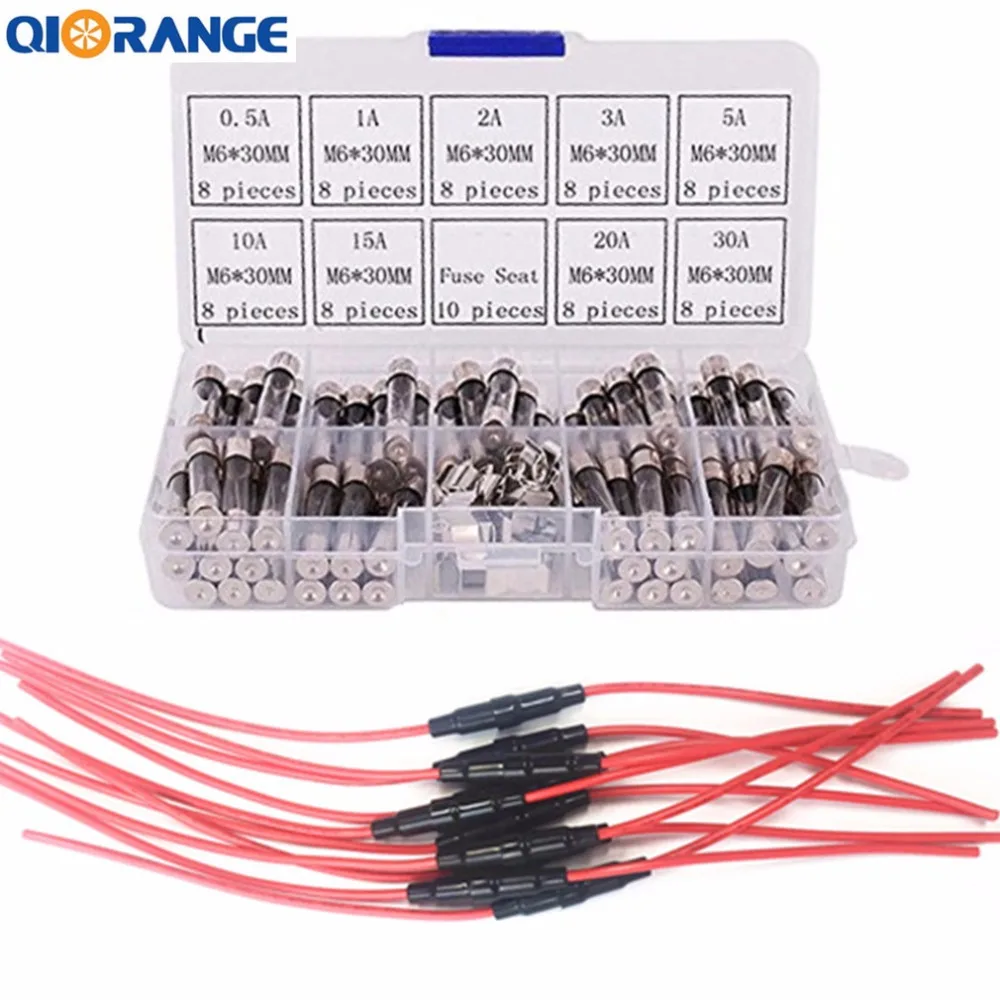 72pcs 6x30mm Fast-blow Glass Fuses Quick Blow Car Tube Assorted Kit + 16 AWG Wire AGC Inline Fuse Holder | Автомобили и мотоциклы