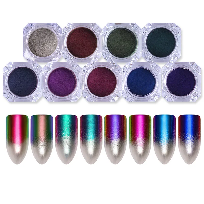 

Gradient Chameleon Silver Mirror Nail Glitter Set Rose Gold Black Manicure Pigment Design Sequins Nail Art Decoration Chrome