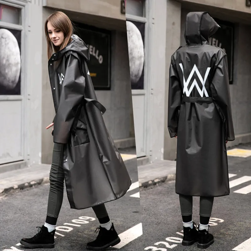 

Long Raincoat Women Men cloak Waterproof Hooded Rain Coat Ponchos Jackets Female Chubasqueros with belt