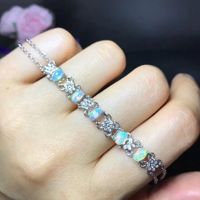 

Natural multicolor opal Bracelet Natural gemstone Bracelet 925 silver bracelet luxurious Elegant Plum blossom women Jewelery