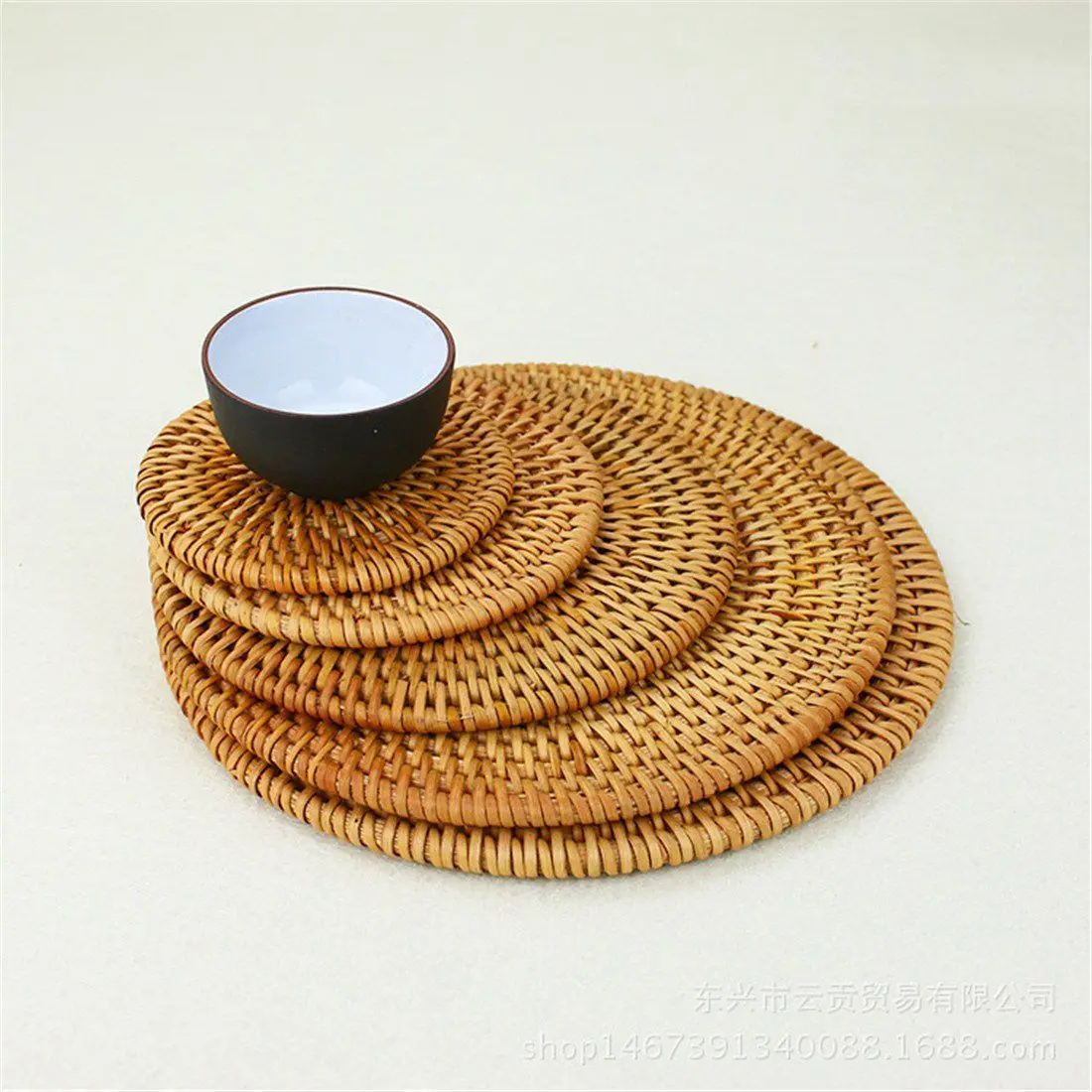 

Hand Handmade Desk Mat Round Rattan Woven Coasters Table Sets Coasters, Set of 3, Rattan