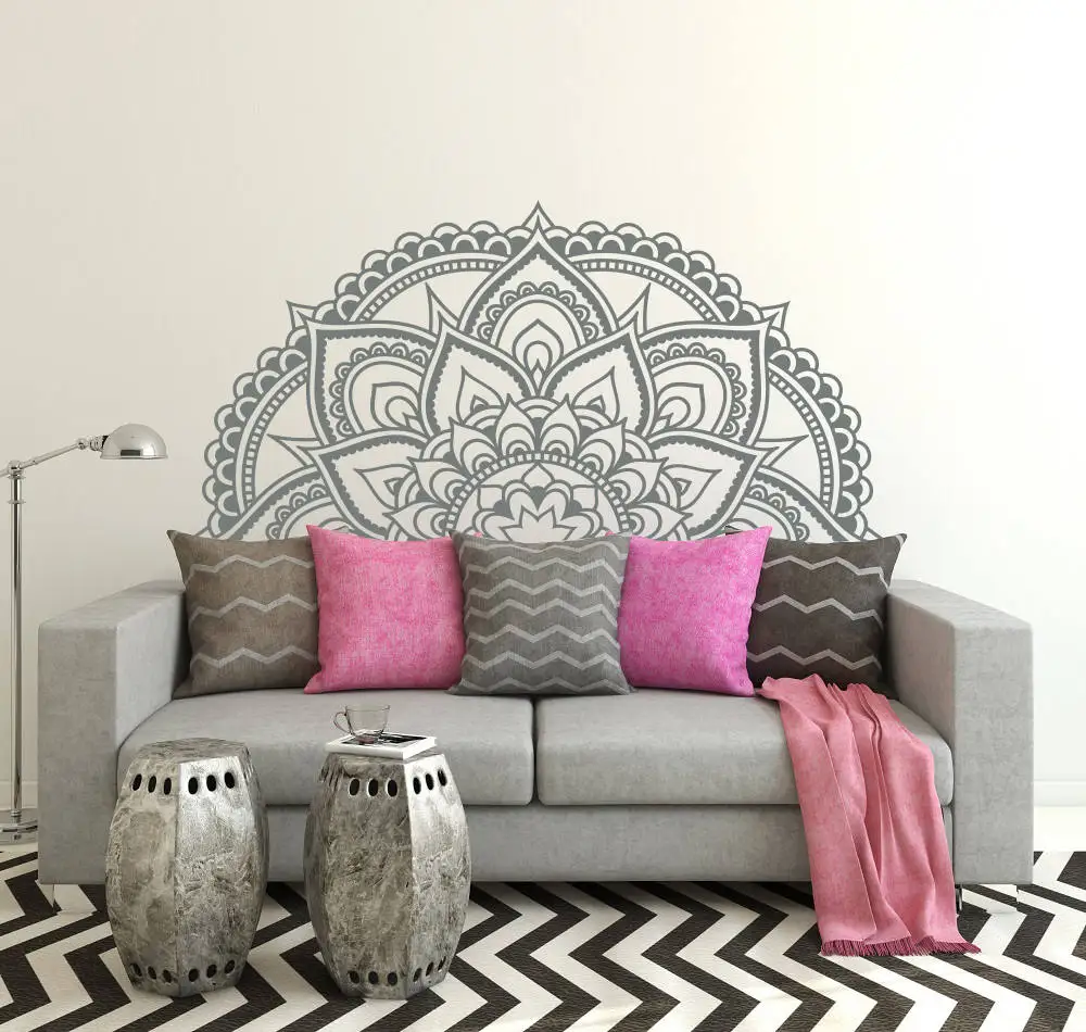 Modern Design Half Mandala Flower Pattern Wall Stickers For Bedroom Headboard Wall Decal Boho Style Art Mural Living Room Z923