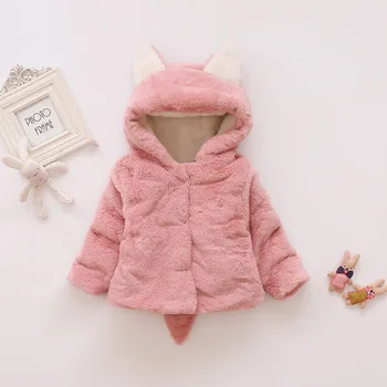

2017 Winter Baby Girls Coat Sweater Plus Thick Velvet Cute Rabbit Ears Hooded Coat Children Jacket j2