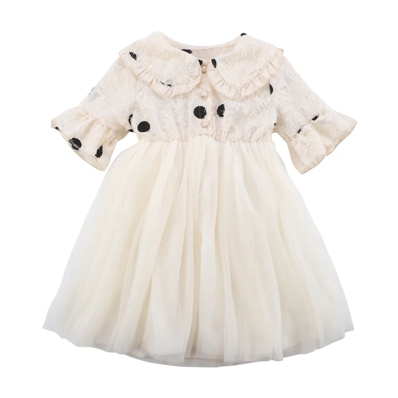 

lace dot girls dresses age for 3 - 12 years little girls short sleeve frocks tulle graduation gown christmas evening party dress
