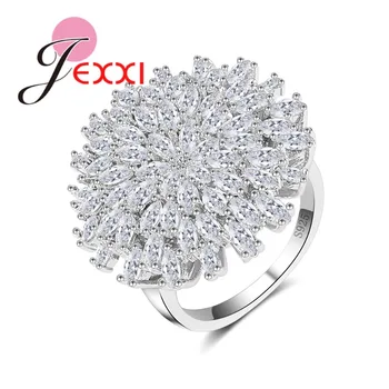 

Top Elegant Queen Wedding Silver Jewelry Party Rings Inlay Zircon Fashion Charm Ring Luxury Flower Accessories