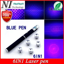5 mw 532nm 6in1 Puntero Láser Azul Violeta Puntero Láser de Haz de Luz Apresentador PPT Pluma Lazer Jogo de Luz + Free 5 Estrellas Cap
