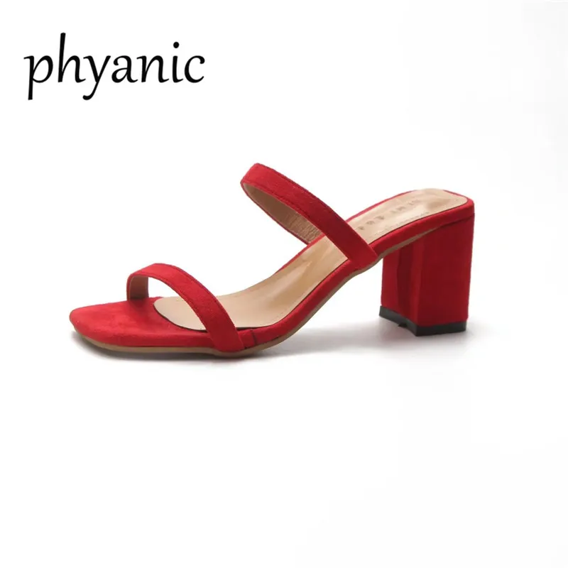 

Phyanic Yellow Pink Fashion 2018 Summer Thick Heel Slippers Women Slides Shoes Women Sandals High Heels Woman Open Toe Slippers