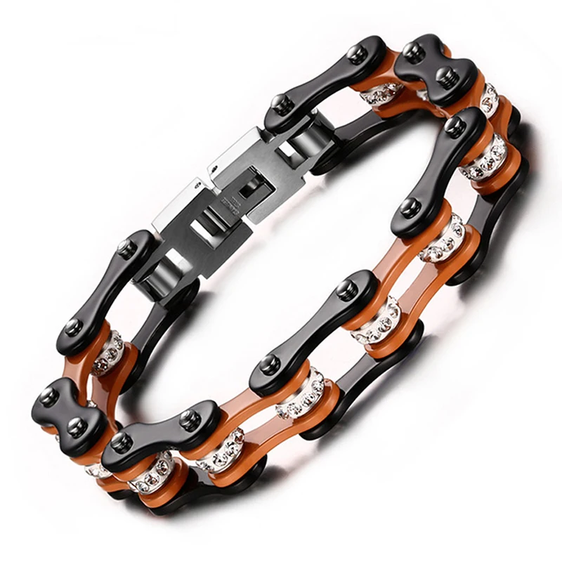 

10mm Fashion Motorbike Chain Bracelets Black Brown Color Biker Cycle Link Bracelets Bangles Men Women Stainless Steel Jewelry