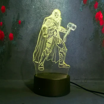

3D Marvel Movie Superhero Thor Creative Night Light 7 Color Dream Change Boy Toy Bedroom Art Decor Christmas Gift LED Table lamp