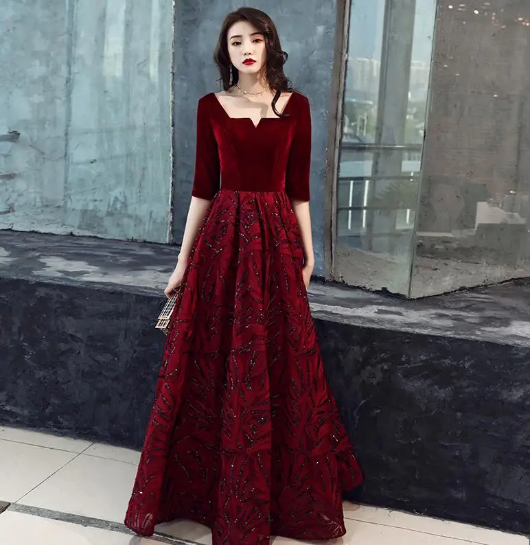 Новинка, длинное вечернее платье с v-образным вырезом, сексуальное роскошное платье винно-красного цвета с блестками, вечернее платье, платья для выпускного вечера LF160 - Цвет: wine red