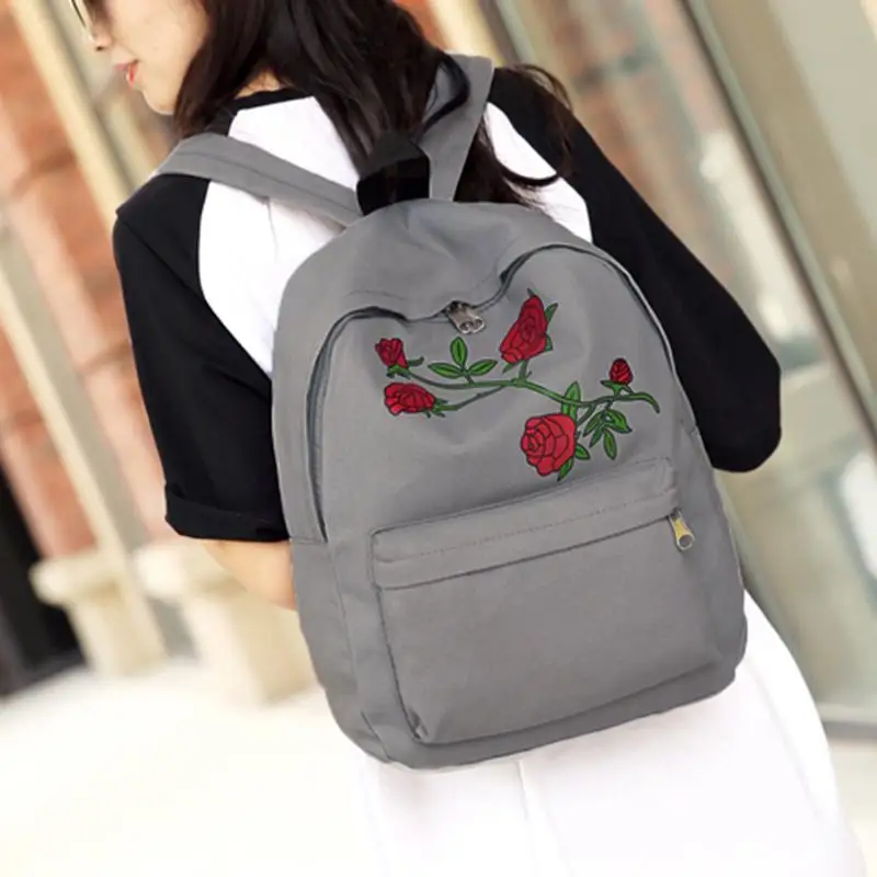 

2017 Embroidery Rose Women Backpacks Preppy Chic Canvas Lady Backpack Flower Embroidery Large Capacity School Backpack Mochila