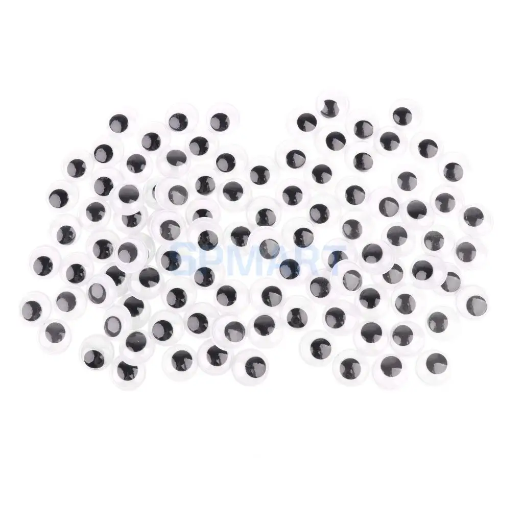 100 Pieces Black Mixed Wiggle Googly Eyes with Self-adhesive DIY Scrapbooking Crafts Toy DIY Animal Doll 8MM
