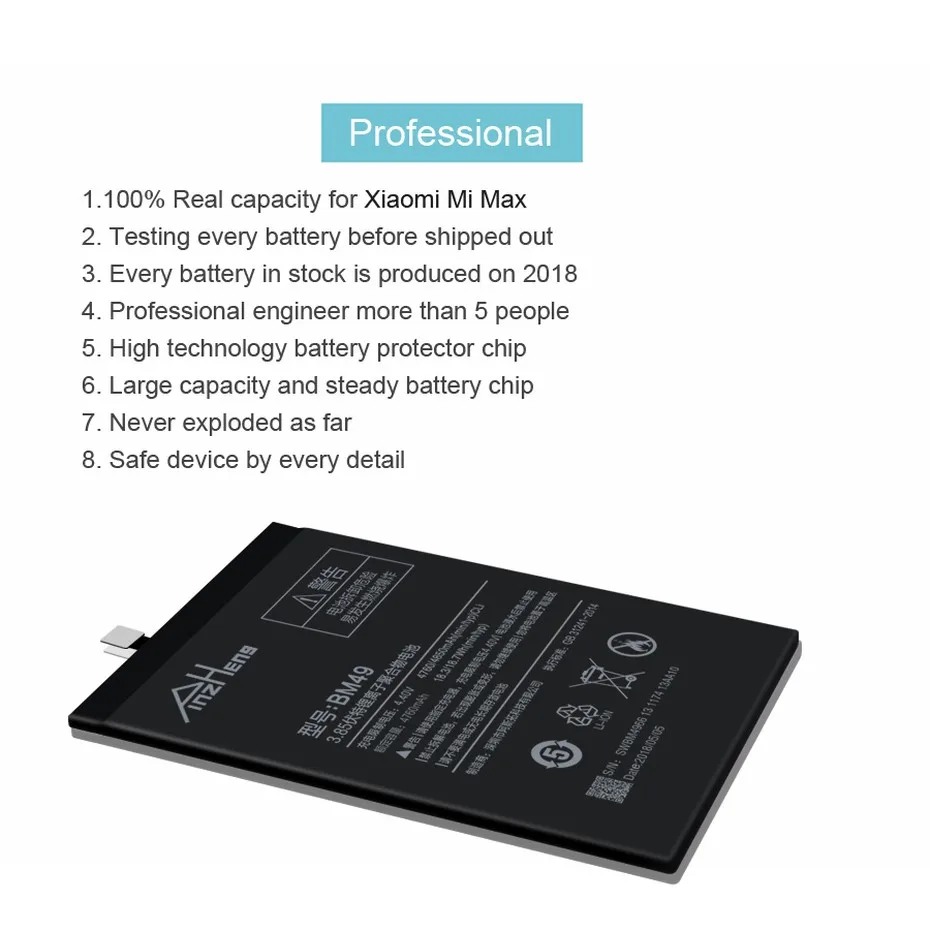 2018 PINZHENG BM49 Original Phone Battery For Xiaomi Mi Max High Capacity Replacement Battery MI Max Batteries With Free Tools  (4)