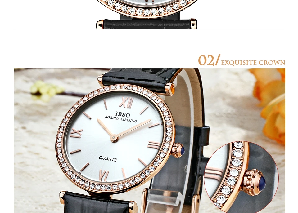 Бренд IBSO, модные женские часы, ремешок из натуральной кожи, Relojes Mujer,, роскошные Кристальные кварцевые часы для женщин, Montre Femme