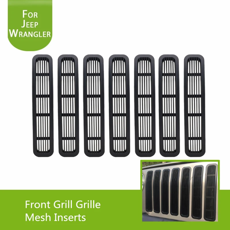 Black Front Grill Inserts Trim for 1997 2006 Jeep Wrangler TJ