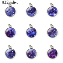 Regalo de Cumpleaños cabujón de cristal astrología del zodiaco estrella signos Aries Leo Domo encantos Virgo Pisces colgante Chapado en acero inoxidable para mujer(China)