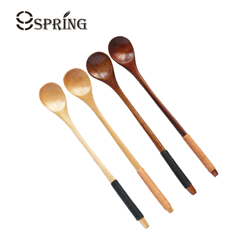 6pcs Long Handled Coffee Tea Spoon Natural Wooden Spoon Set Japanese