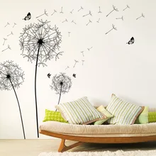 [ZOOYOO] pelekat dinding besar hitam dandelion bunga hiasan rumah bilik tidur perabot bilik tidur perabot seni decals mural kupu-kupu