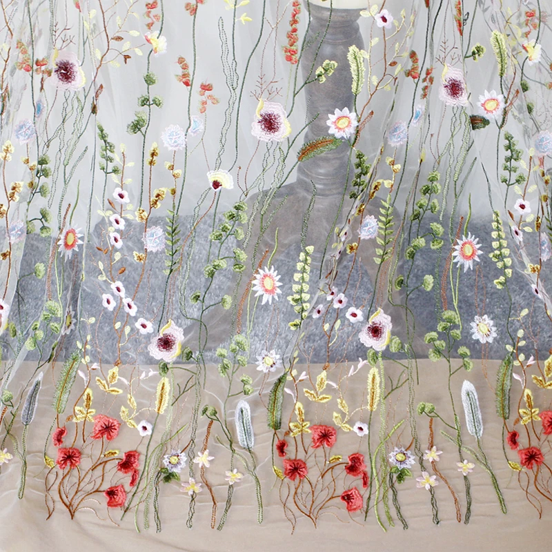 1yard Flower Net Embroidered Fabric African Lace Material Sew On Wedding Dress Clothes Fabric Patchwork Diy Width 140cm HB181