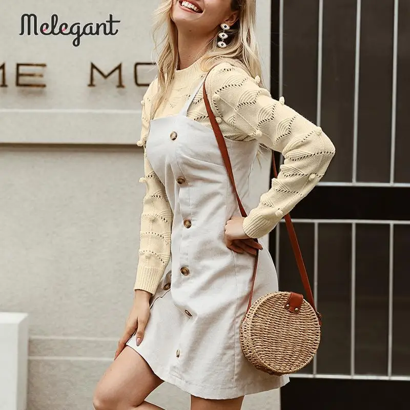 

Melegant Casual Hollow Out Knitted Sweater Jumpers Sweaters Loose Female Knitwear Sexy Pompom Sweater Jumper