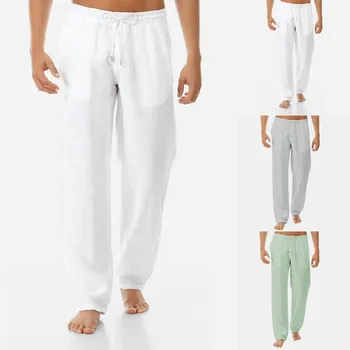 

Leisure Male Mid Pants Men's Summer New Style Simple And Fashionable Pure Cotton And Linen Trousers Straight Full Length Pants