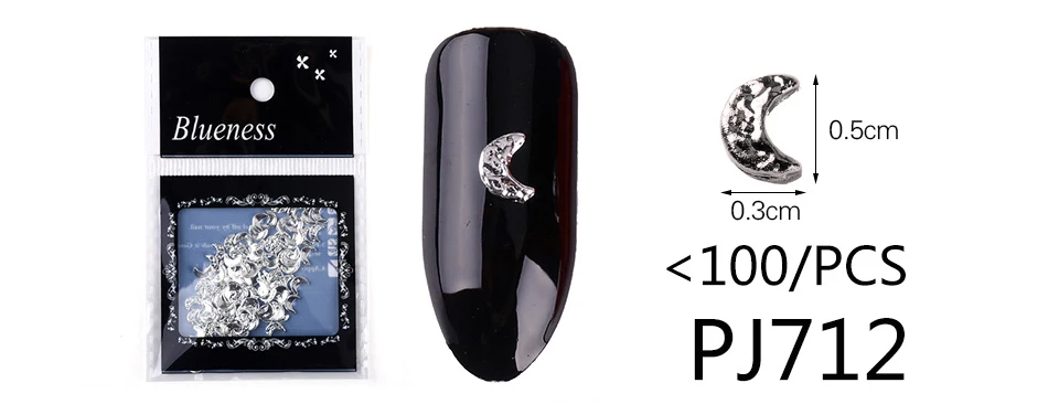 Синева 100 шт./лот цвета: золотистый, серебристый 3D Луна Звезда дизайн ногтей Art аксессуары для украшения для ногтей UV гель Металл Медь советы