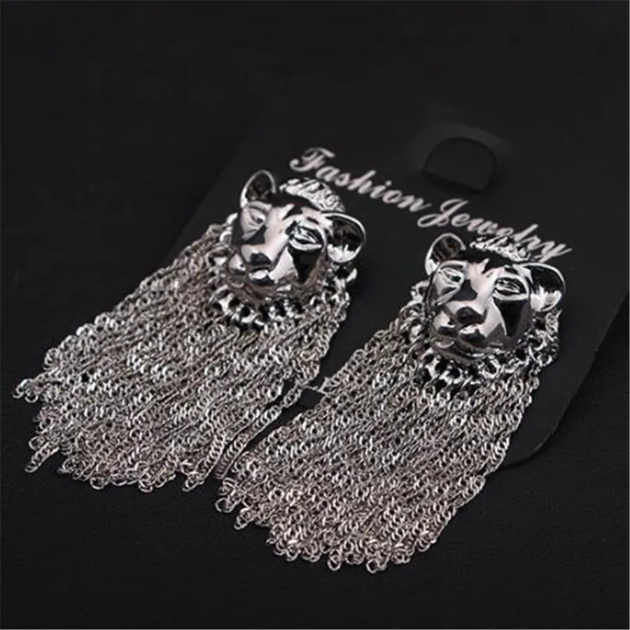 Серьги lacogh F10178 женские длинные из сплава золота с головой льва | Украшения и