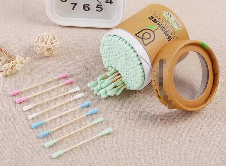 200pcs color double-headed spiral cotton swab canned wooden stick sanitary cotton swab remover cotton swabs ear cotton swabs