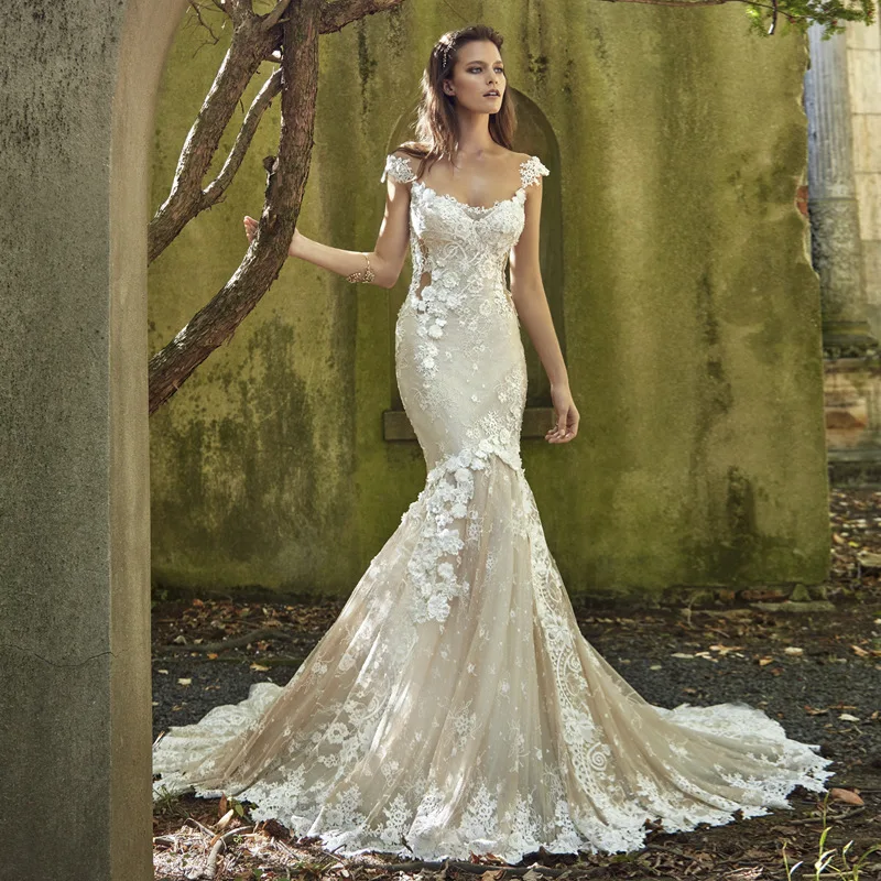 

Sofuge Bridal 2019 Magical Manual Flower Appliques Mermaid Wedding Dress Sexy Backless Off Shoulder Customized Bridal Dress
