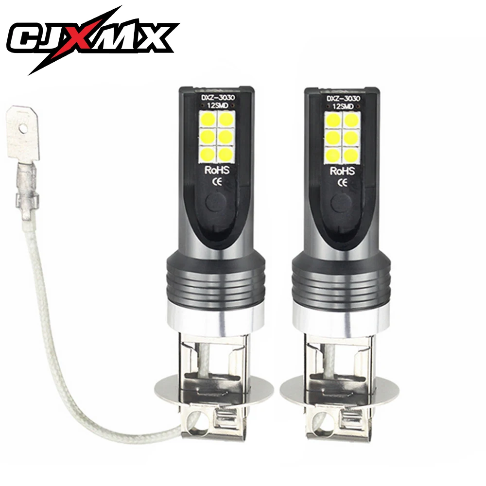 

CJXMX 2Pcs H1 H3 LED Bulb 12SMD 3030 1500LM Super Bright LED Car Fog Light Bulb 12V 6000K White Automobile Fog Lamp