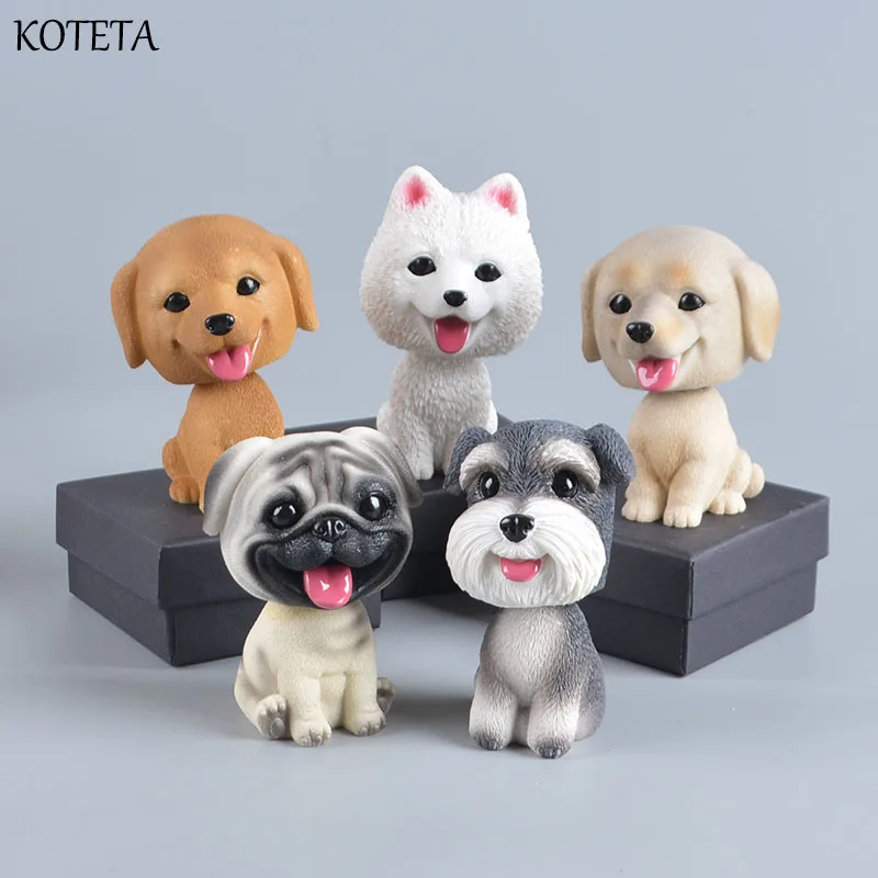 

Koteta New Animal Resin Model Action Figure Nodding Dog Car Decoration Simulation schnauzer Bi Bear Dog Christmas Kids Gift Doll