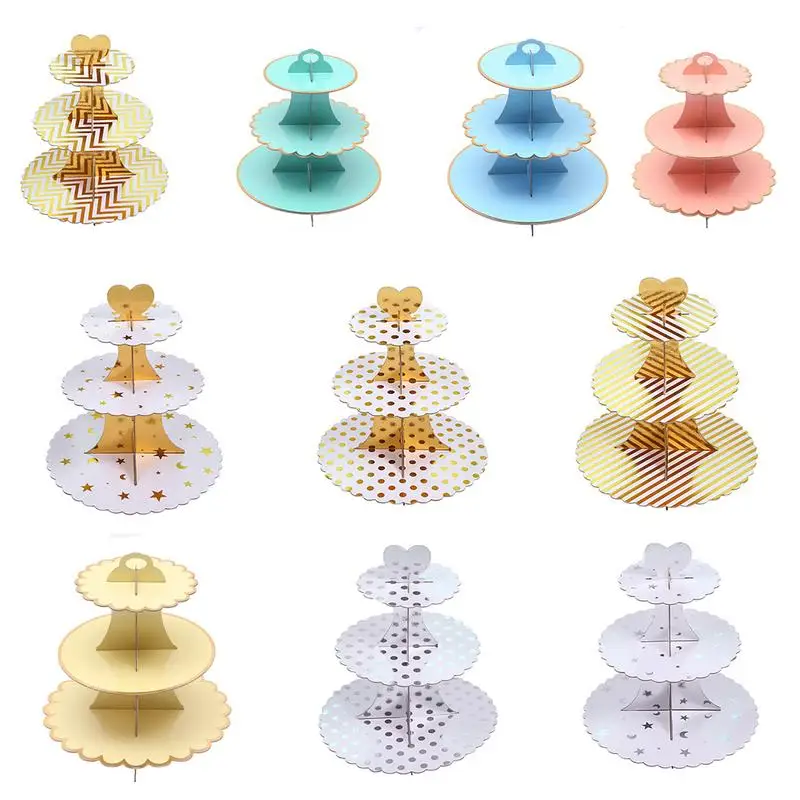 

High-Grade Gilding Paper Three-Layer Cake Stand Disposable Dessert Table Multi-Layer Creative Snack Display Stand Table Tray