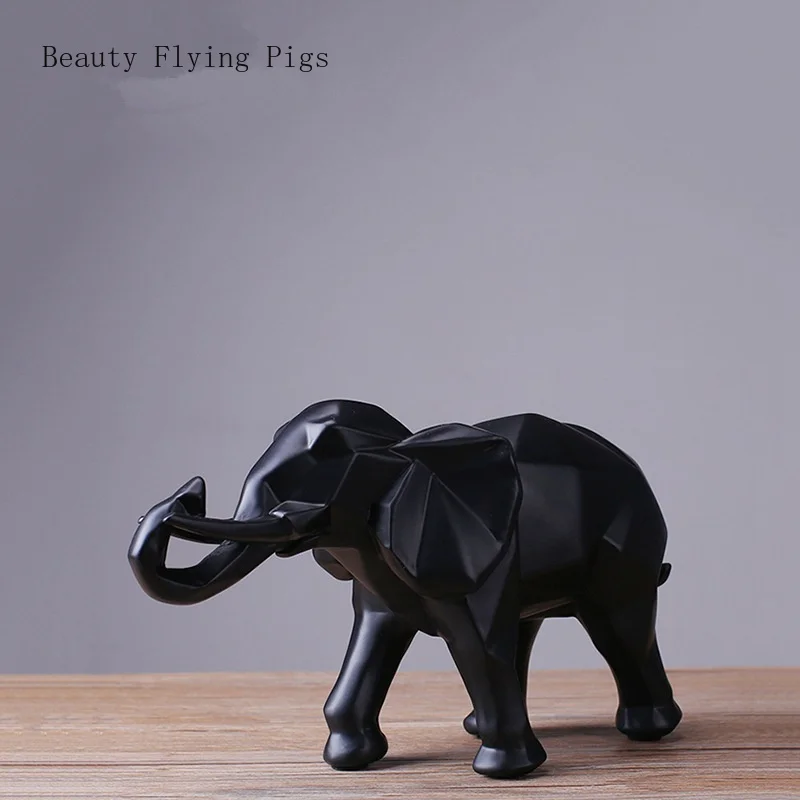 

Geometric cut surface modern black elephant decoration crafts wine cabinet living room decoration opening gift home decoration