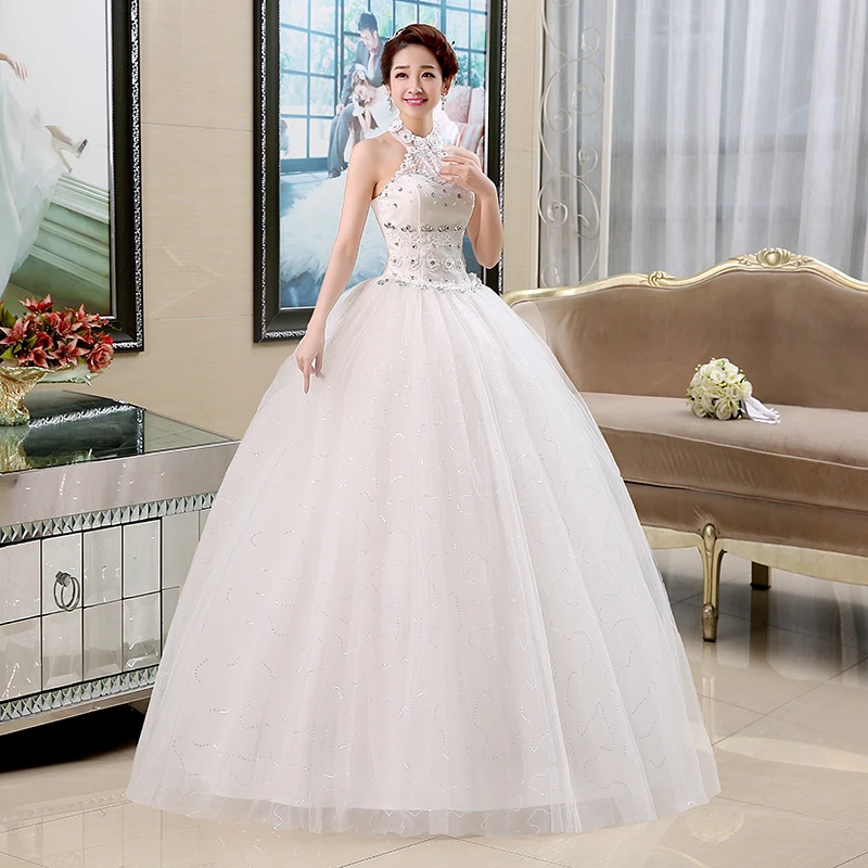 Это YiiYa свадебное платье Холтер Бисероплетение Иллюзия белые свадебные платья невесты без рукавов длиной до пола принцесса бальное платье HS135