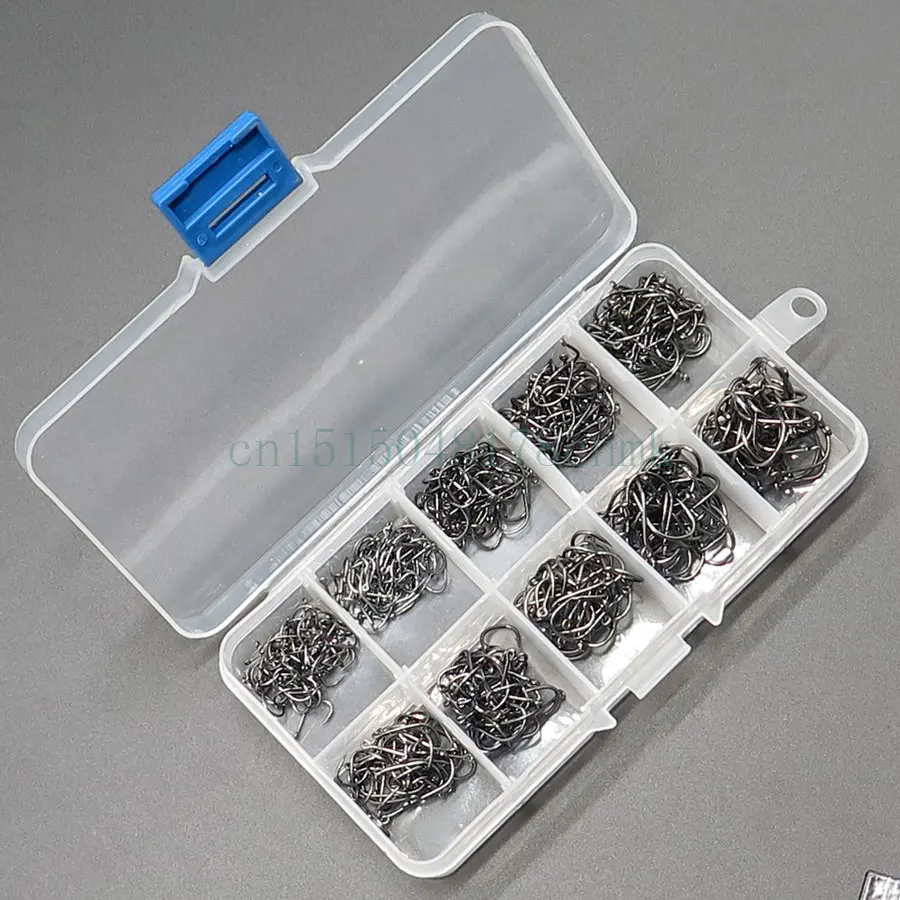 

Minfishing 500 pcs/set Fishing hooks mixed size 3#-12# High Carbon Steel Cap Hook with Retail Transparent Box jigging hook