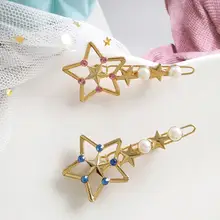 Женские милые полированные металлические заколки для волос, японские цветные стразы, полые заколки для волос с пентаграммой и звездами